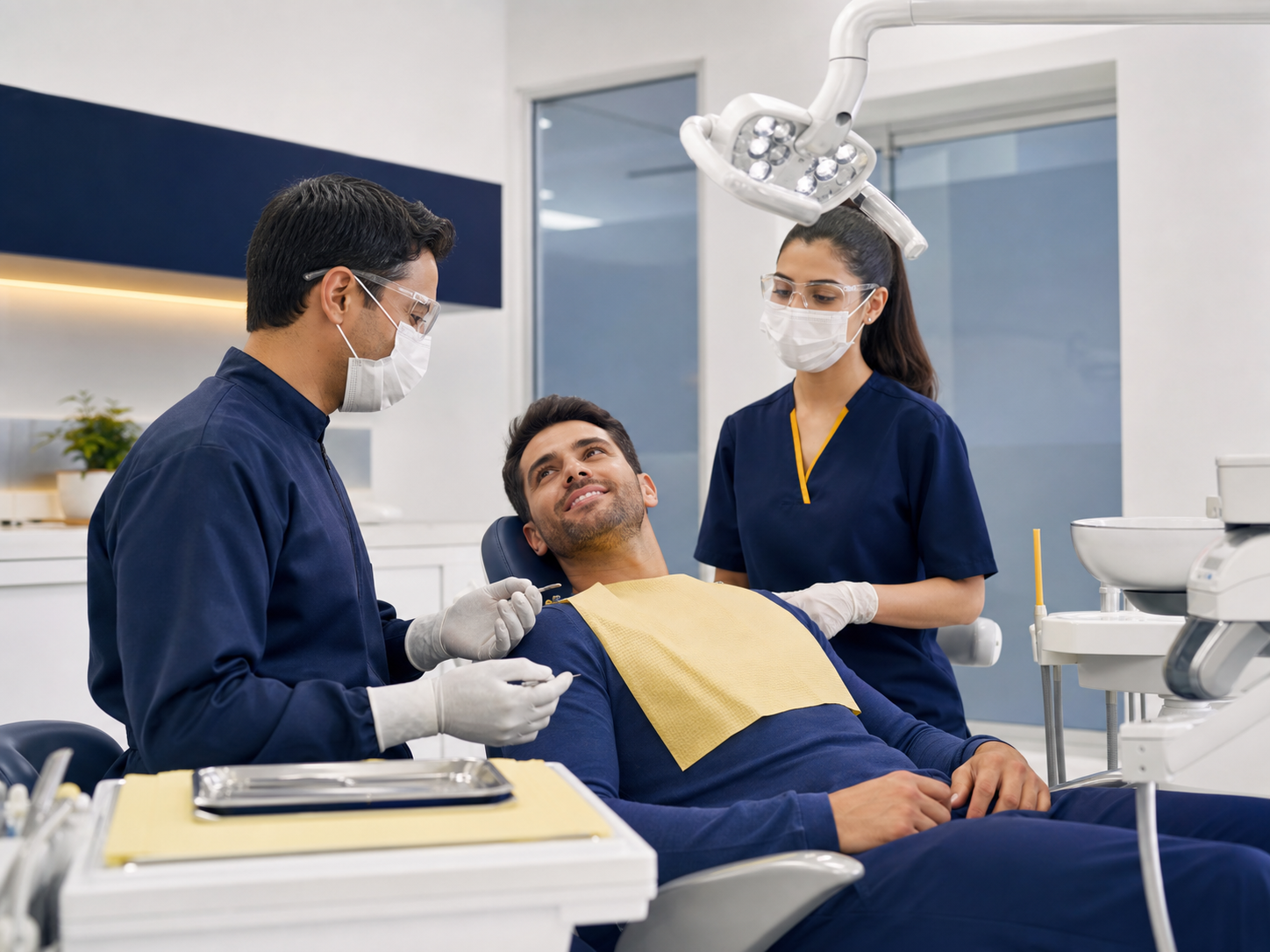 Equipe odontológica preparada para realizar o tratamento com segurança